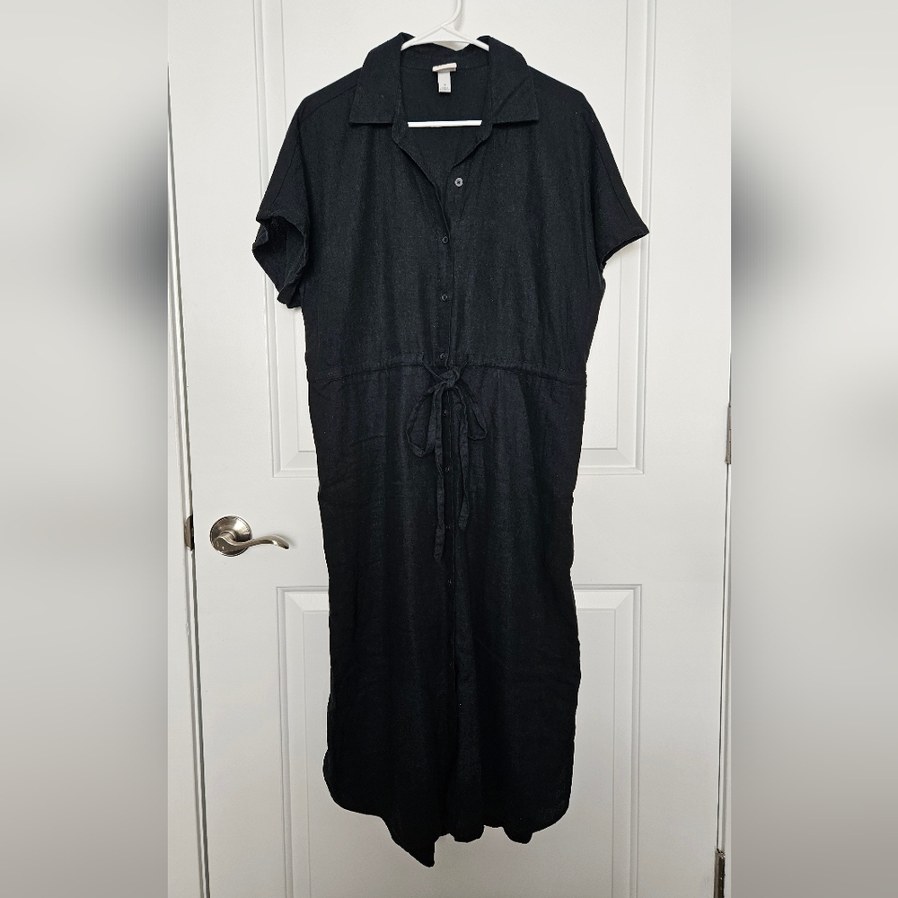 EUC Linen Blend Button-Up Midi Dress